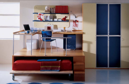 Bureau contemporain - WHY SYSTEM : 13 - Quelli della mariani - en placage de bois / avec lit gigogne / piétement en panneaux