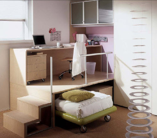 Bureau contemporain - WHY SYSTEM : 14 - Quelli della mariani - en bois / avec lit gigogne / piétement en panneaux