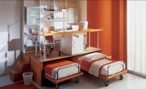 Bureau contemporain - WHY SYSTEM : 15 - Quelli della mariani - en placage de bois / avec lit gigogne / piétement en panneaux