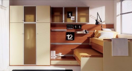 Bureau contemporain - WHY SYSTEM : 22 - Quelli della mariani - en placage de bois / avec lit gigogne / piétement en panneaux
