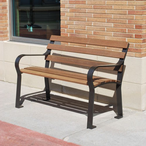 Banc public contemporain - ARCADIA™ - Madrax/Thomas Steele - en plastique recyclé / en acier à revêtement par poudre / en ipé