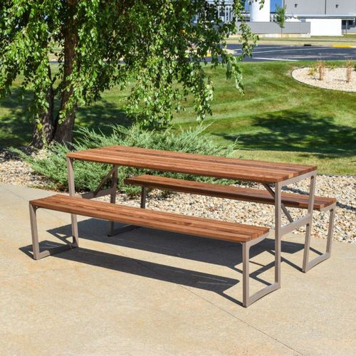 Table de pique-nique contemporaine - MIDVALE - Madrax/Thomas Steele - en ipé / avec piètement en métal / rectangulaire