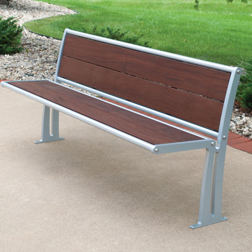 Banc public contemporain - WINGRA - Madrax/Thomas Steele - en plastique recyclé / en acier à revêtement par poudre / en ipé