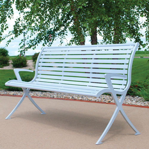 Banc public contemporain - AURORA™ - Madrax/Thomas Steele - en acier à revêtement par poudre / en acier / avec dossier