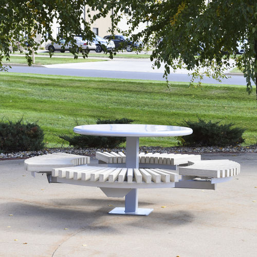Ensemble table et bancs contemporain - OLBRICH - Madrax/Thomas Steele - en ipé / en acier / en plastique recyclé