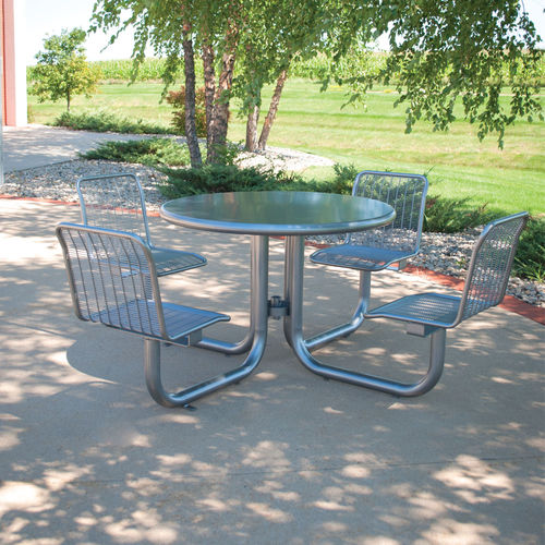 Table de pique-nique contemporaine - CUNNINGHAM™ - Madrax/Thomas Steele - en acier à revêtement par poudre / avec piètement en acier à revêtement par poudre / ronde
