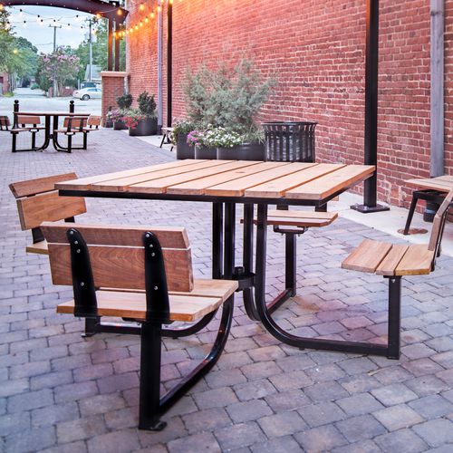 Table de pique-nique contemporaine - LOFTY™ - Madrax/Thomas Steele - en ipé / en plastique recyclé / avec piètement en acier à revêtement par poudre