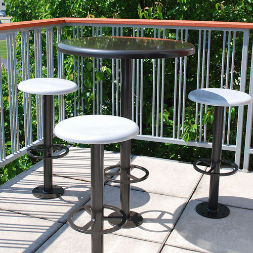 Tabouret de bar contemporain - ODYSSEY  - Madrax/Thomas Steele - en acier à revêtement par poudre / avec piètement en acier à revêtement par poudre / piètement central