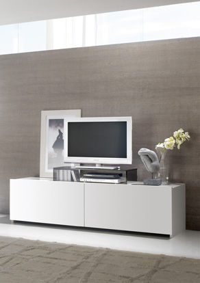 Meuble TV contemporain - WIDE - Le Monde Wood - en verre / blanc
