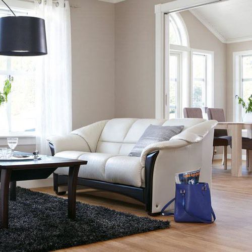 Canapé 3 Places Stressless Pegasus D'Ekornes - Cuir Beige Et Bois De Hêtre - Scandinave