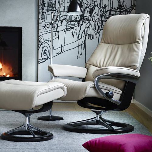 Fauteuil contemporain - VIEW SIGNATURE - Ekornes - en cuir / en tissu / avec repose-pieds