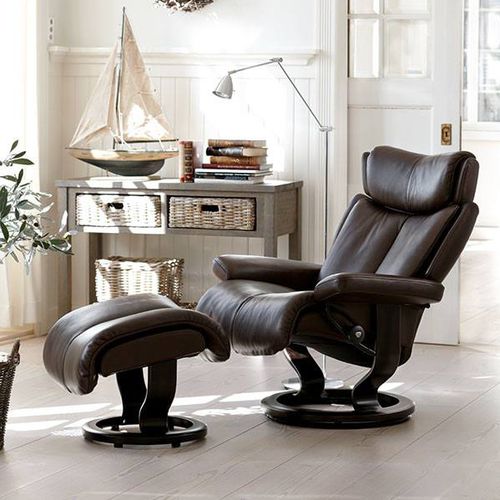 Fauteuil contemporain - MAGIC  - Ekornes - en cuir / en tissu / en bois