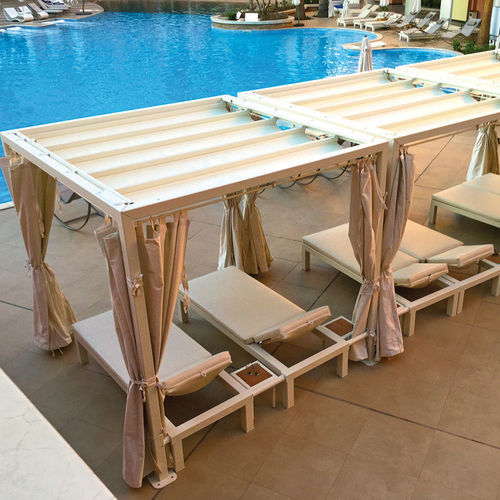 Pergola autoportée - Beach Relax - SPRECH S.r.l. - en bois / en aluminium / couverture coulissante en toile PVC