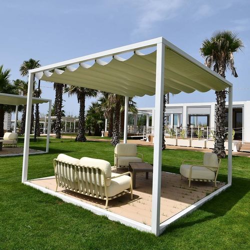 Pergola autoportée - Beach Wave - SPRECH S.r.l. - adossée / en aluminium / couverture coulissante en toile PVC