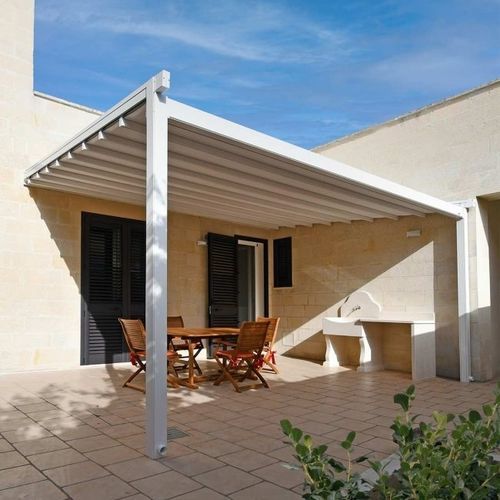 Pergola adossée - Saturno - SPRECH S.r.l. - en aluminium / en acier / couverture coulissante en toile PVC