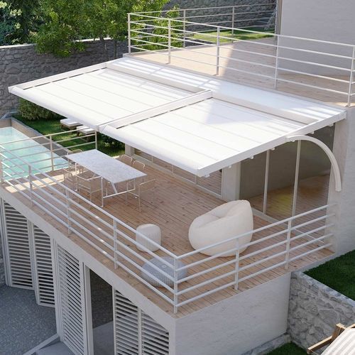 Pergola adossée - Kansas - SPRECH S.r.l. - en aluminium / en acier / couverture coulissante en toile PVC