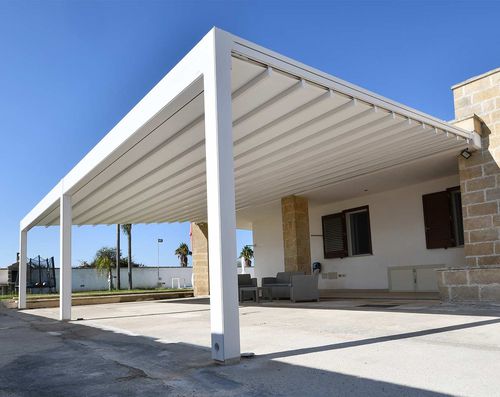 Pergola adossée - Giove - SPRECH S.r.l. - en aluminium / en acier / couverture coulissante en toile PVC