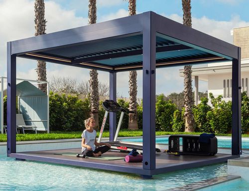 Pergola autoportée - QBox Blue - SPRECH S.r.l. - en aluminium / en verre / à lames orientables