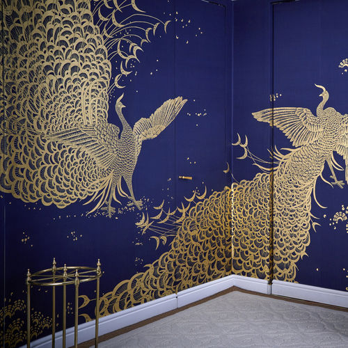 Papier peint classique - WHISTLER PEACOCKS - DE GOURNAY - en soie / à motif / à motif animalier