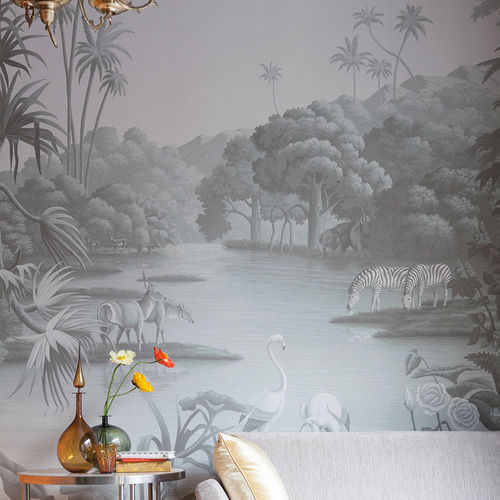 Papier peint classique - AFRICAN SAVANNAH - DE GOURNAY - à motif nature / monochrome / aspect tissu