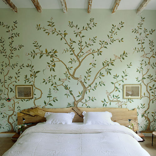 Papier peint classique - GUSTAVIAN GARDEN - DE GOURNAY - à motif nature / aspect tissu / fait main
