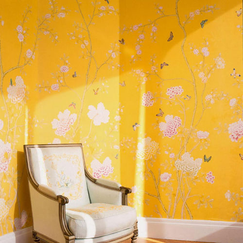 Papier peint classique - CHELSEA - DE GOURNAY - à motif floral / chinoiserie / aspect tissu