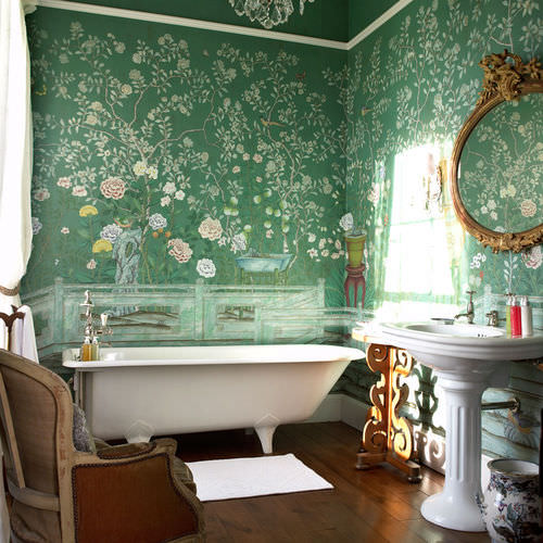 Papier peint classique - TEMPLE NEWSAM  - DE GOURNAY - à motif floral / chinoiserie / aspect tissu
