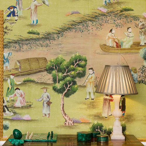 Papier peint classique - HAMPTON COURT - DE GOURNAY - chinoiserie / aspect tissu / fait main