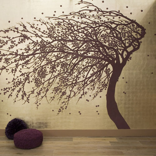 Papier peint contemporain - WINDSWEPT BLOSSOM - DE GOURNAY - à motif floral / aspect tissu / gris