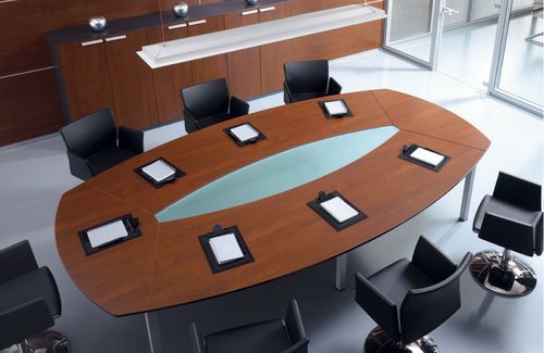 Table de conférence contemporaine - DOMINO-10 - Corazzin Group - Contract & hotel - en bois / en verre / ovale