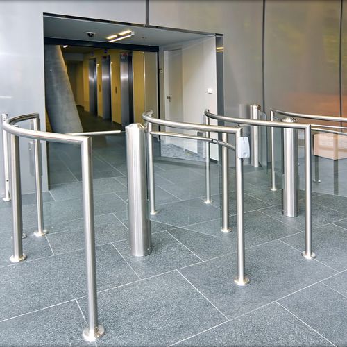 Tourniquet mi-hauteur - ROUND E - COMINFO - en acier inoxydable / en verre / pour établissement public