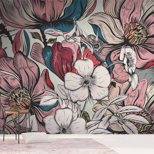 Papier peint contemporain - FLORALY FY0687 - LGD01 décor mural sur mesure - à motif nature / à motif floral / panoramique