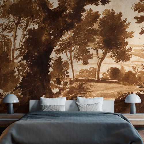 Papier peint classique - PAYSAGE AVEC UN TEMPLE - LGD01 décor mural sur mesure - à motif nature / à motif floral / aspect tissu