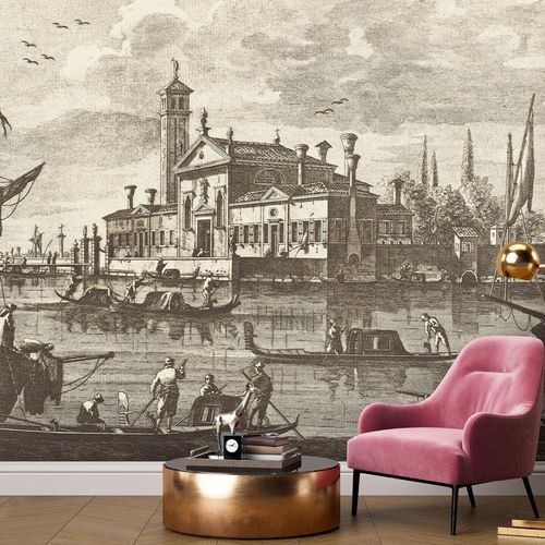 Papier peint classique - ESTAMPEENTRE 1890 - LGD01 décor mural sur mesure - motif urbain / aspect papier peint / couleur personnalisable