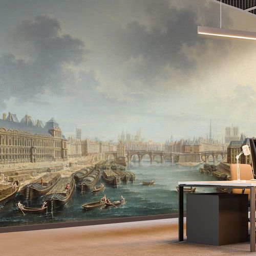 Papier peint classique - LA SEINE EN AVAL DU PONT NEUF, À PARIS - LGD01 décor mural sur mesure - motif urbain / aspect tissu / couleur personnalisable