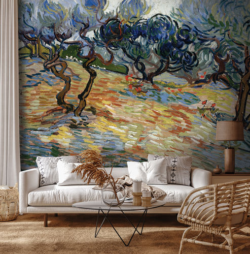 Papier peint contemporain - OLIVIERS - LGD01 décor mural sur mesure - à motif nature / aspect tissu / aspect mosaïque