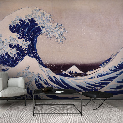 Papier peint classique - SOUS LA VAGUE - LGD01 décor mural sur mesure - motif à vagues / aspect tissu / couleur personnalisable