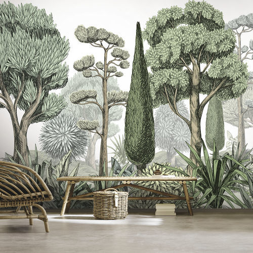 Papier peint contemporain - MEDITERRANIU - LGD01 décor mural sur mesure - à motif nature / panoramique / vert
