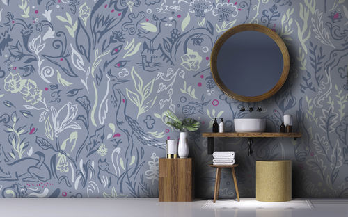 Papier peint design original - FOUILLIE-FEUILLUE FF5581 - LGD01 décor mural sur mesure - panoramique / bleu / non tissé