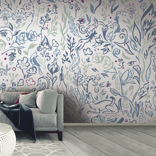 Papier peint contemporain - FOUILLIE-FEUILLUE FF0812 - LGD01 décor mural sur mesure - panoramique / multicolore / non tissé
