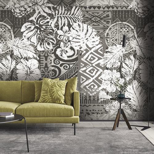 Papier peint design original - MOOREA MR1152 - LGD01 décor mural sur mesure - à motif floral / panoramique / gris