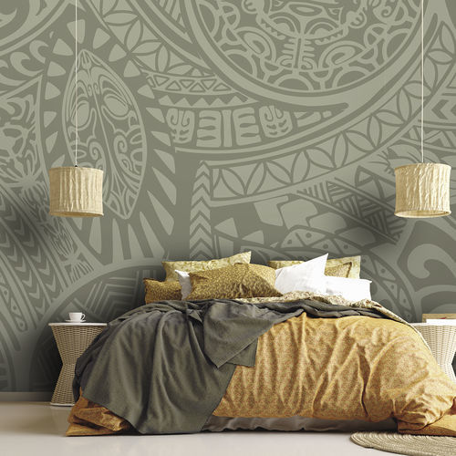 Papier peint ethnique - POLYNESIA PL9113 - LGD01 décor mural sur mesure - panoramique / à motif géométrique / vert