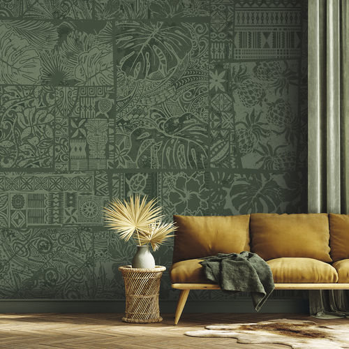 Papier peint contemporain - HONOLULU HN9107 - LGD01 décor mural sur mesure - à motif nature / panoramique / patchwork