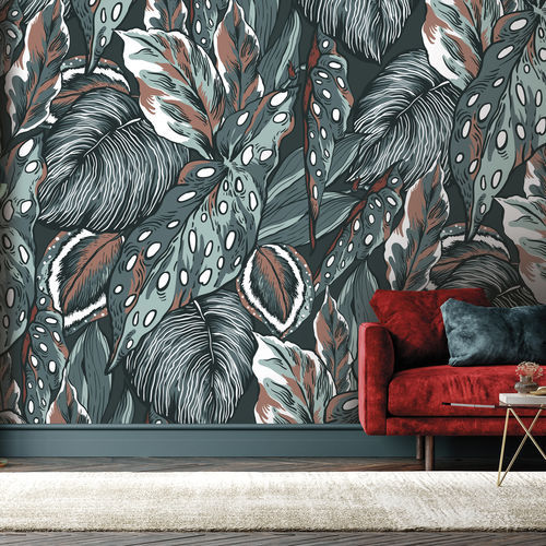 Papier peint contemporain - PAANI - LGD01 décor mural sur mesure - à motif floral / panoramique / aspect tissu
