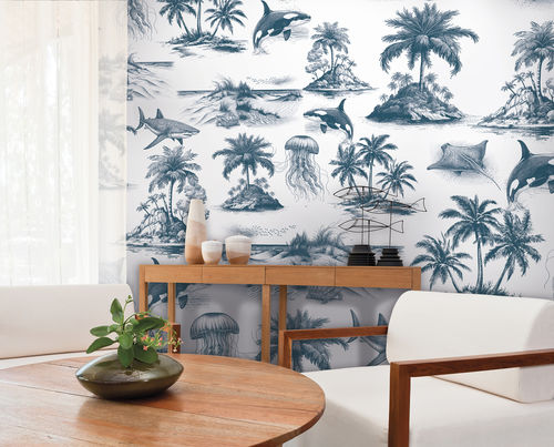 Papier peint classique - ATOLL - LGD01 décor mural sur mesure - à motif nature / à motif animalier / motif toile de jouy