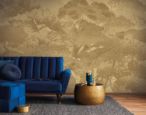 Papier peint contemporain - CANOPEE DORÉ - LGD01 décor mural sur mesure - en textile non-tissé / en polyester / à motif nature
