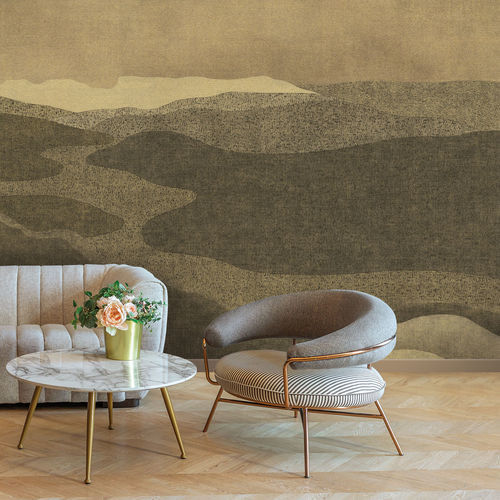 Papier peint contemporain - GOBI DORÉ - LGD01 décor mural sur mesure - en textile non-tissé / en polyester / à motif nature