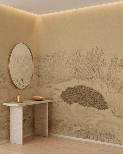 Papier peint contemporain - BRUYAGE doré - LGD01 décor mural sur mesure - en polyester / scène / personnalisable
