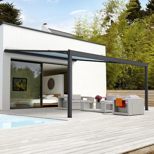 Pergola adossée - ALIZE - SOLISO EUROPE - en aluminium / couverture en toile / sur mesure