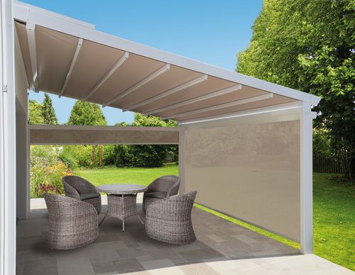 Pergola adossée - SOLINEPTUNE - SOLISO EUROPE - en aluminium / couverture en toile / sur mesure